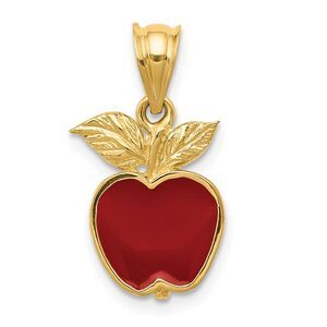 14k Yellow Gold Small Red Enameled Apple Pendant